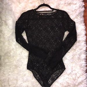 Black lace long sleeve bodysuit
